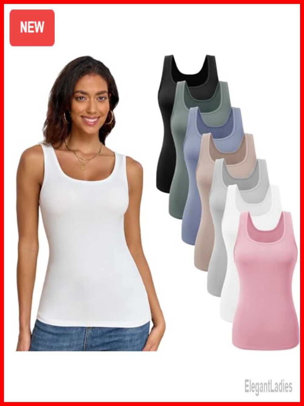 Ribbed Scoop Neck Tank Top Set Sleeveless Layering Slim Fit